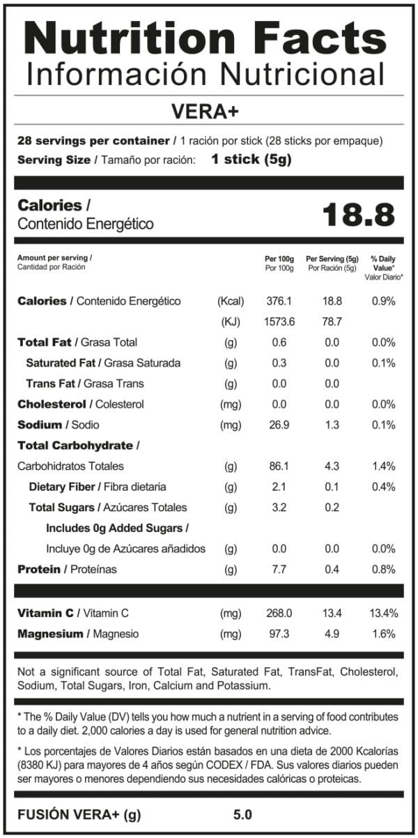 TABLA NUTRICIONAL VERA+